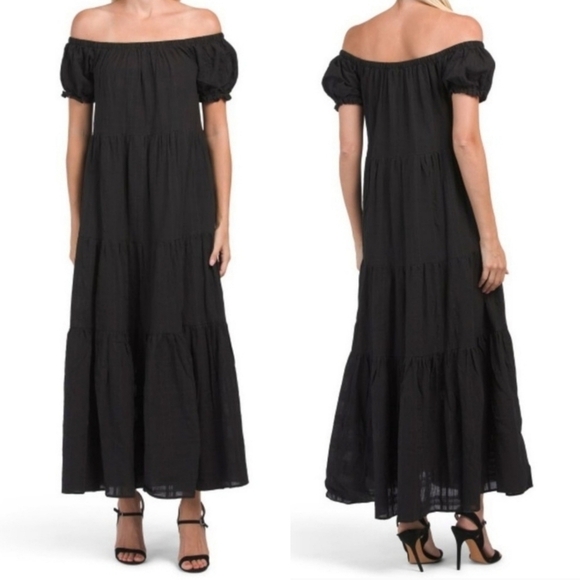 New Young Fabulous & Broke On/Off Shoulder Tiered Black Maxi Dress NWT Small - Picture 5 of 14